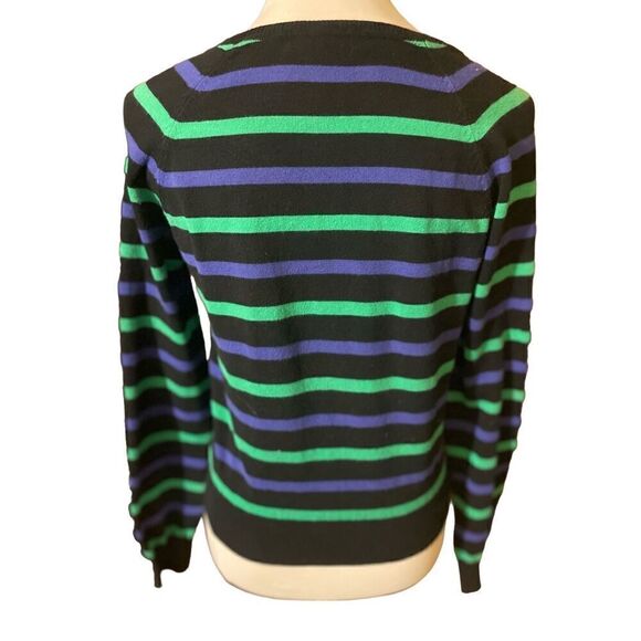 XXI Womens Cardigan Sweater Stripe Long Sleeve Button Front V Neck Blue Large - Picture 3 of 8